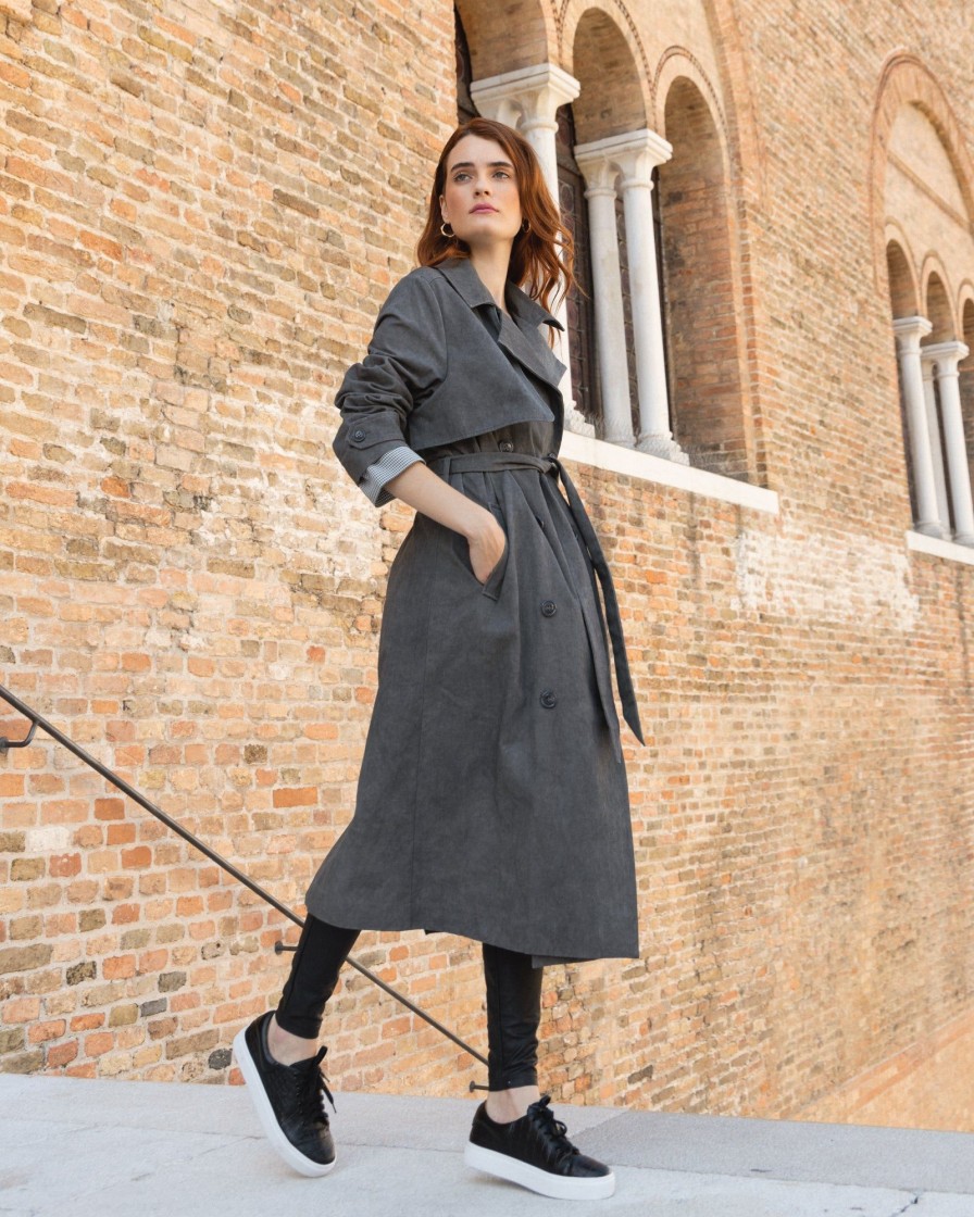 Women Belle & Bloom Belted Coats | Empirical City Trench Coat - Washed Black