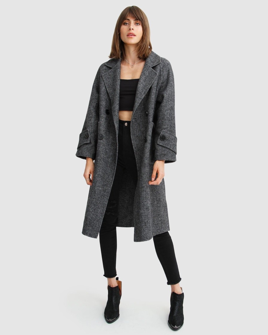 Women Belle & Bloom Wool Coats | Rumour Has It Oversized Wool Blend Coat - Charcoal