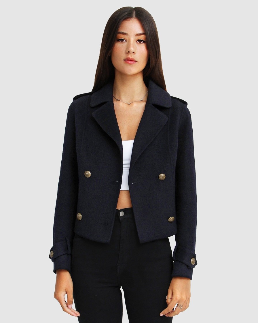 Women Belle & Bloom Wool Coats | Better Off Military Peacoat - Navy