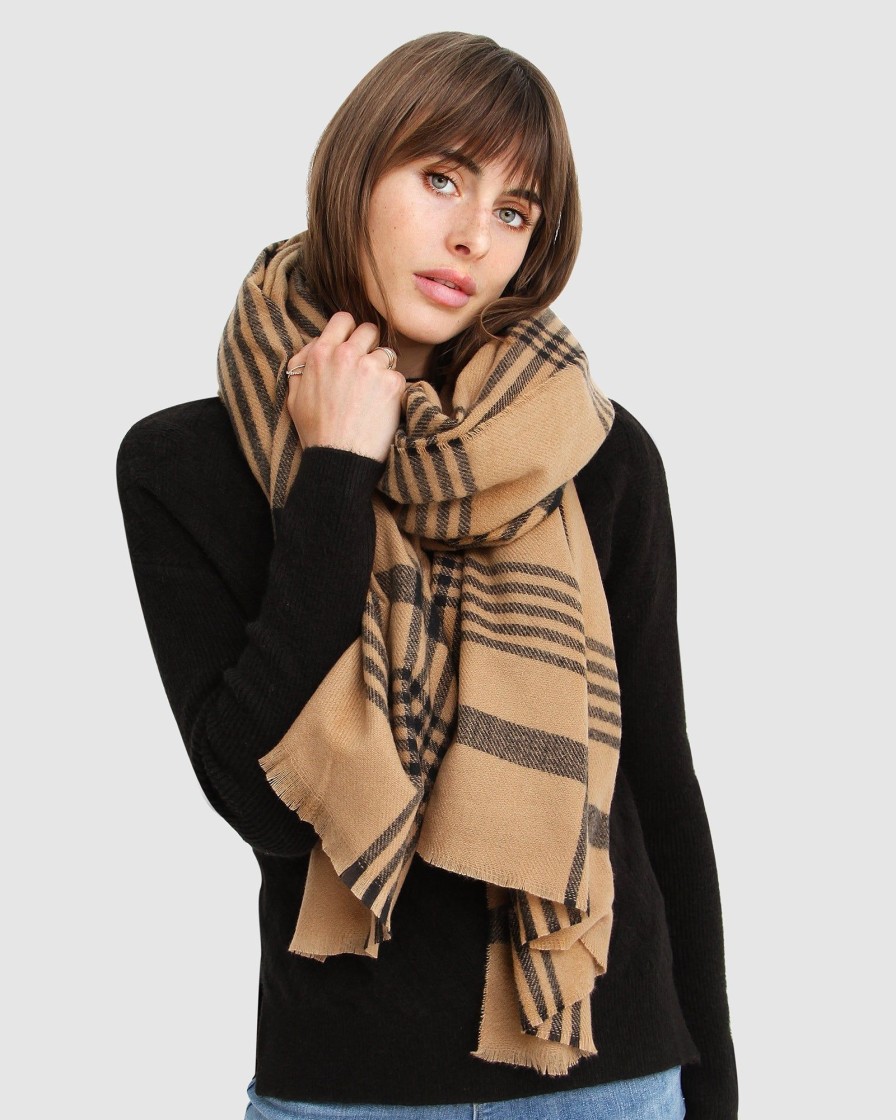 Women Belle & Bloom Scarves | Panorama Check Scarf - Camel