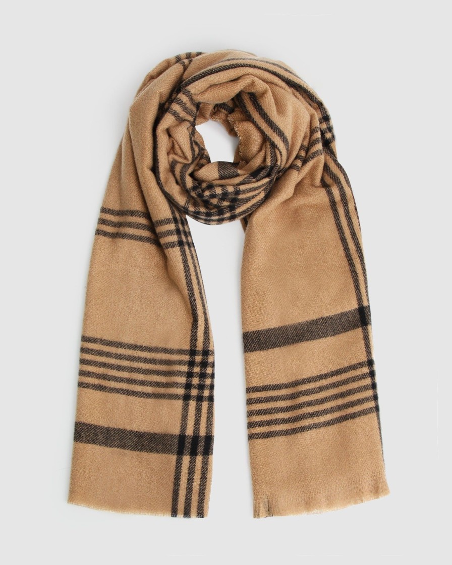 Women Belle & Bloom Scarves | Panorama Check Scarf - Camel