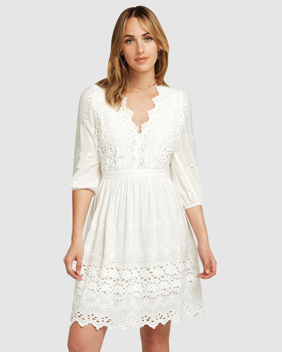 Women Belle & Bloom Mini Dresses | Sweet Talk Eyelet Mini Dress - White