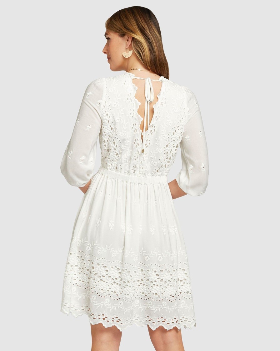 Women Belle & Bloom Mini Dresses | Sweet Talk Eyelet Mini Dress - White