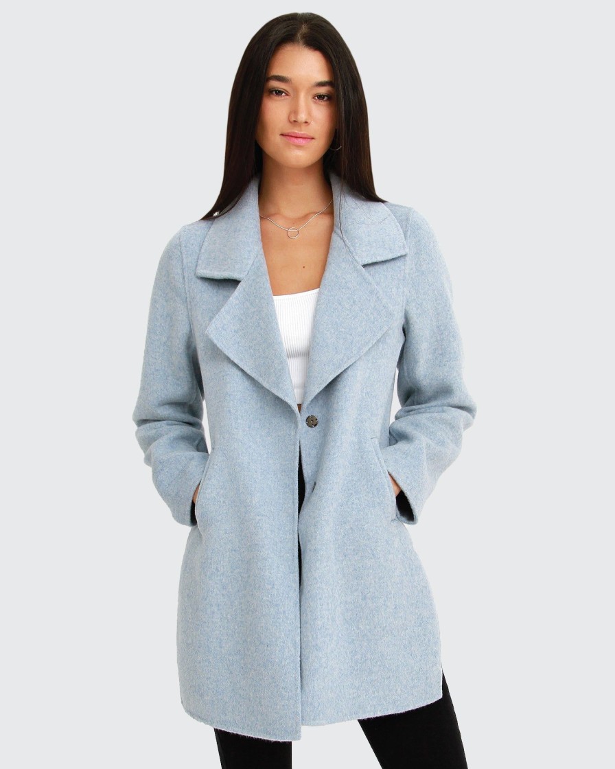 Women Belle & Bloom Wool Coats | New Fit Ex-Boyfriend Wool Blend Oversized Jacket - Light Blue