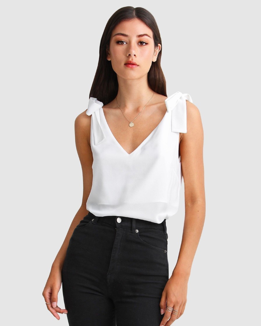 Women Belle & Bloom Shirts & Blouses | Feel For You V-Neck Top - White