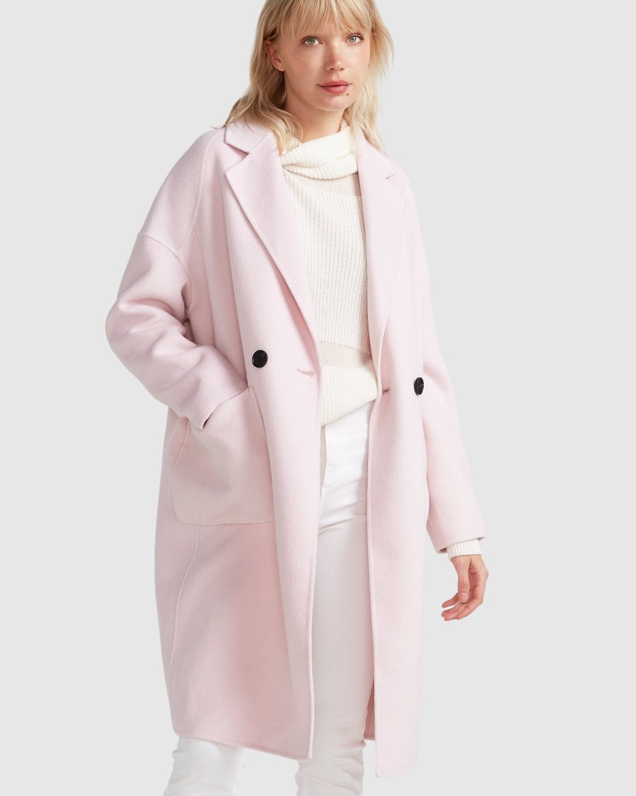 Women Belle & Bloom Wool Coats | Publisher Double-Breasted Wool Blend Coat - Pale Pink