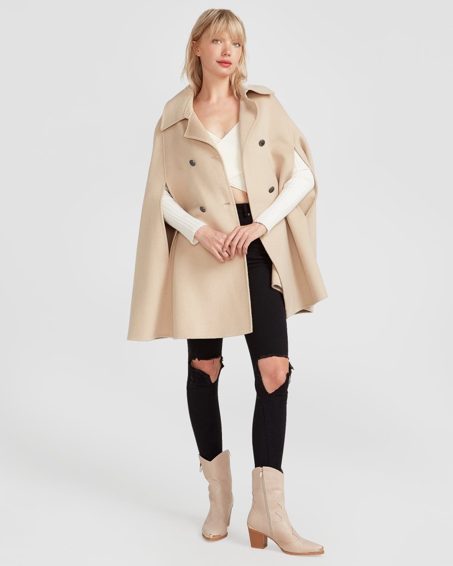 Women Belle & Bloom Wool Coats | On My Mind Wool Blend Cape - Pale Oat