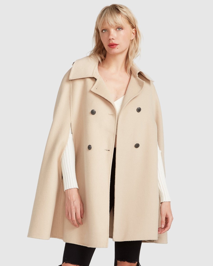 Women Belle & Bloom Wool Coats | On My Mind Wool Blend Cape - Pale Oat