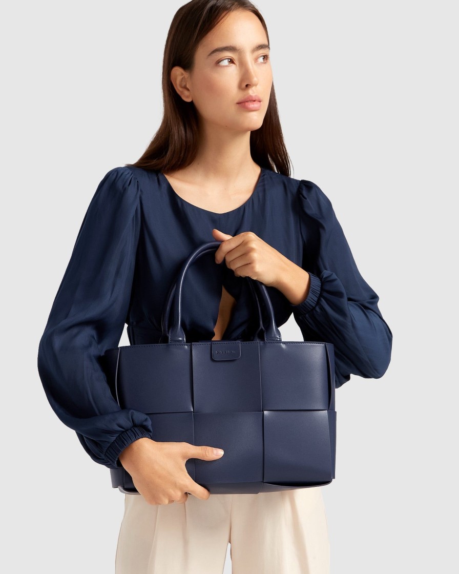 Women Belle & Bloom Totes & Bucket Bags | Long Way Home Woven Tote - Navy