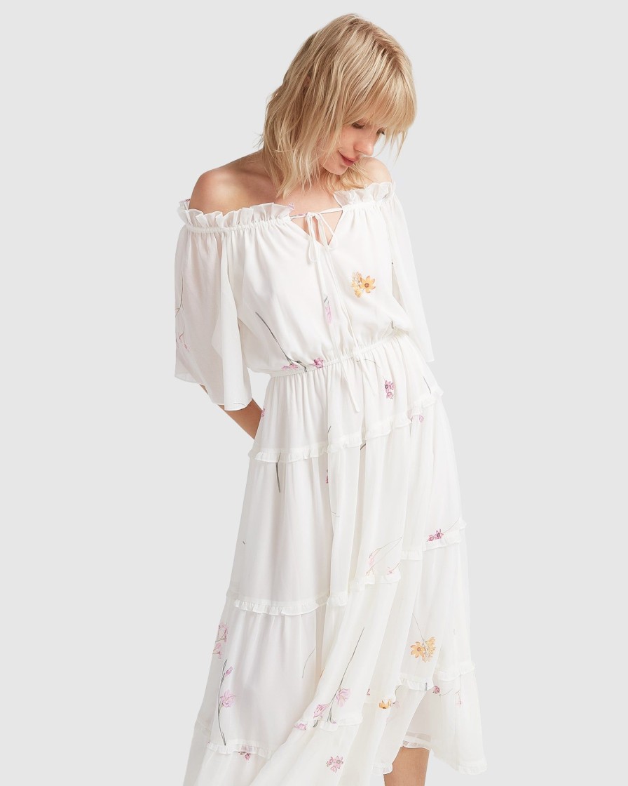 Women Belle & Bloom Maxi Dresses | La Femme Tiered Maxi Dress - White