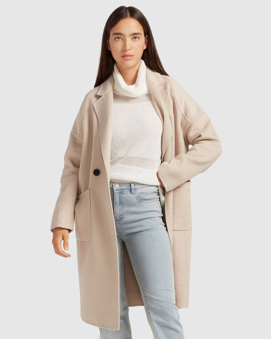 Women Belle & Bloom Wool Coats | Publisher Double-Breasted Wool Blend Coat - Sand