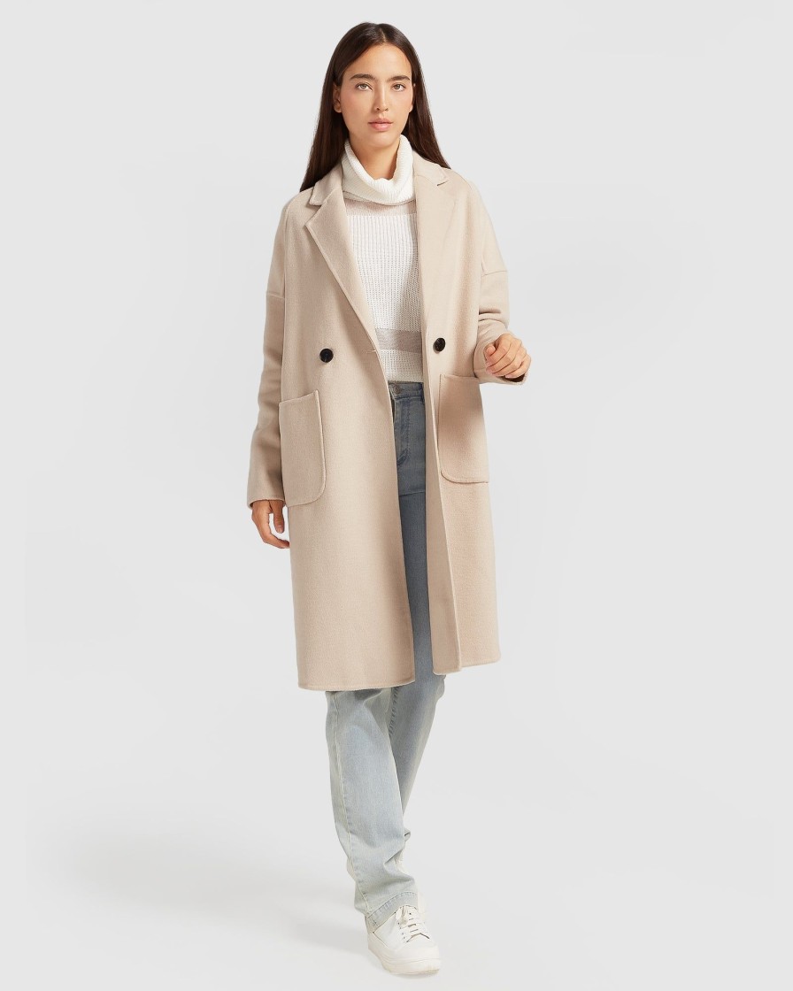 Women Belle & Bloom Wool Coats | Publisher Double-Breasted Wool Blend Coat - Sand