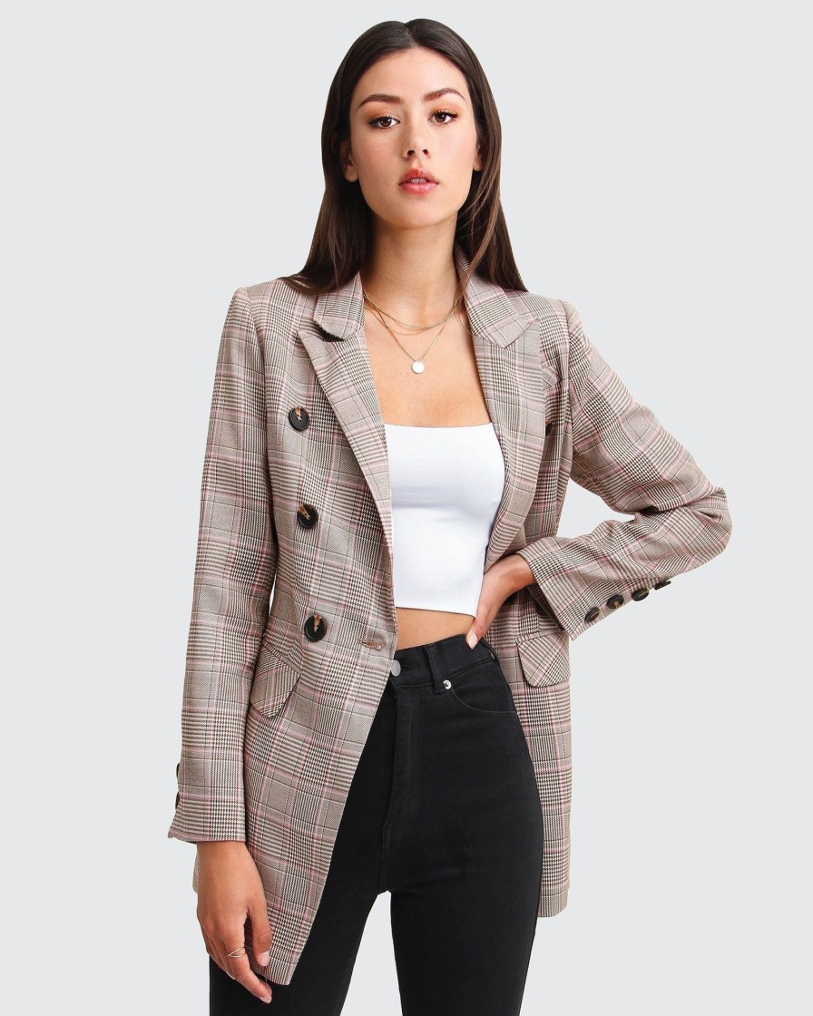 Women Belle & Bloom Suits & Blazers | Too Cool For Work Plaid Blazer - Brown