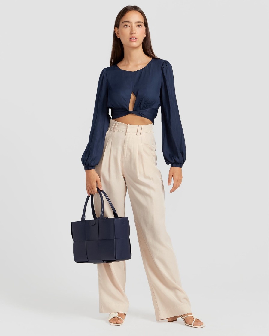 Women Belle & Bloom Shirts & Blouses | No Way Home Cropped Top - Navy Final Sale