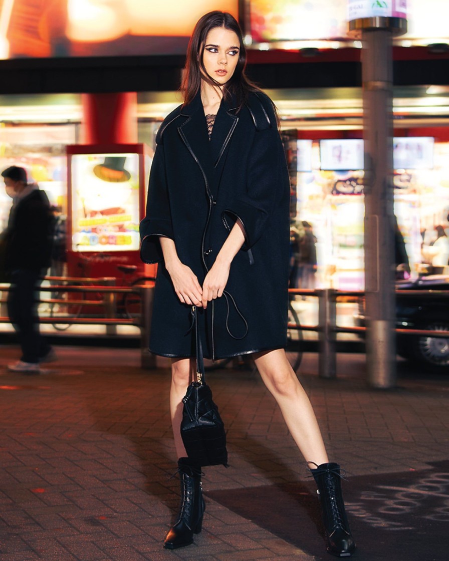 Women Belle & Bloom Wool Coats | Incomplete Kiss Trimmed Coat - Black