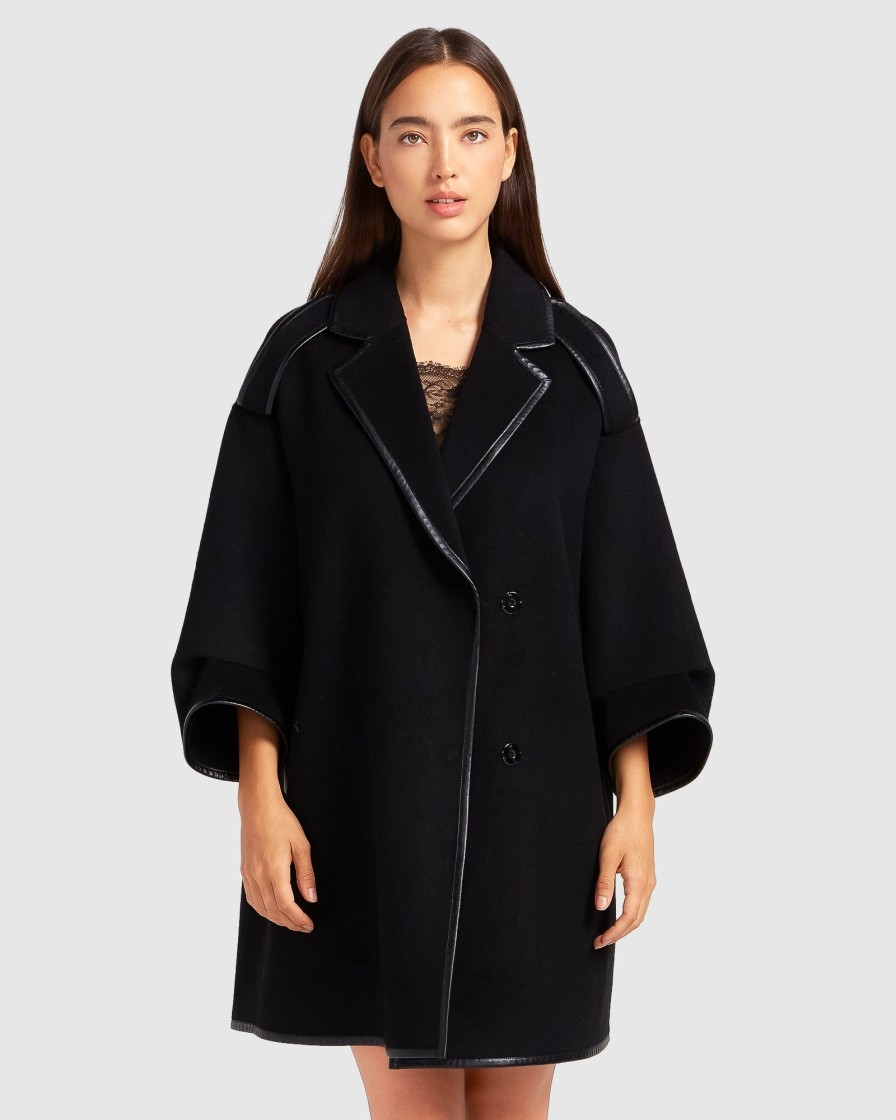 Women Belle & Bloom Wool Coats | Incomplete Kiss Trimmed Coat - Black