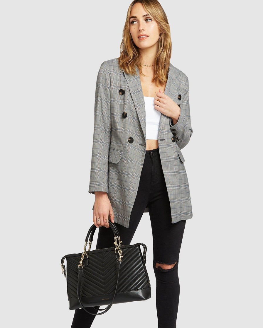 Women Belle & Bloom Suits & Blazers | Too Cool For Work Plaid Blazer - Charcoal