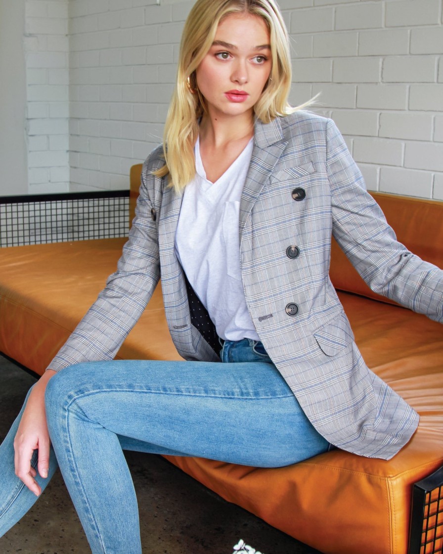 Women Belle & Bloom Suits & Blazers | Too Cool For Work Plaid Blazer - Charcoal