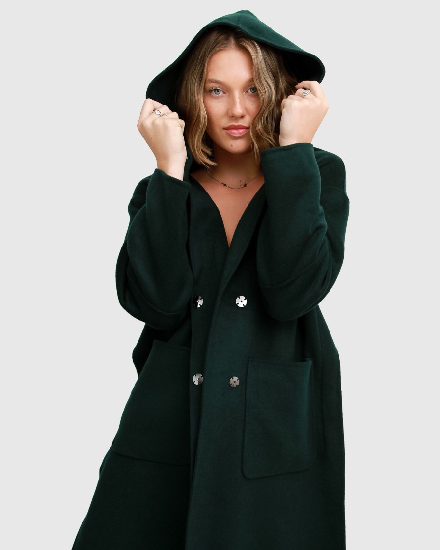 Women Belle & Bloom Wool Coats | Walk This Way Wool Blend Oversized Coat - Dark Green