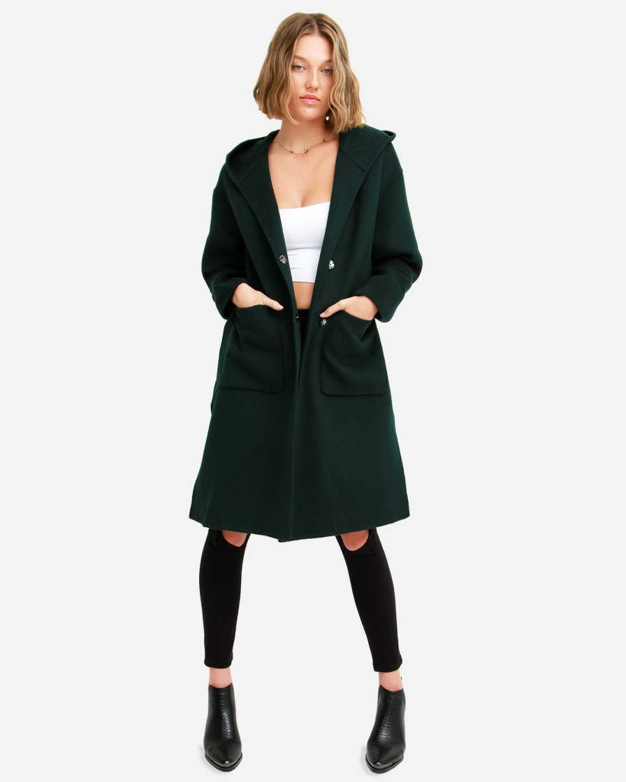 Women Belle & Bloom Wool Coats | Walk This Way Wool Blend Oversized Coat - Dark Green