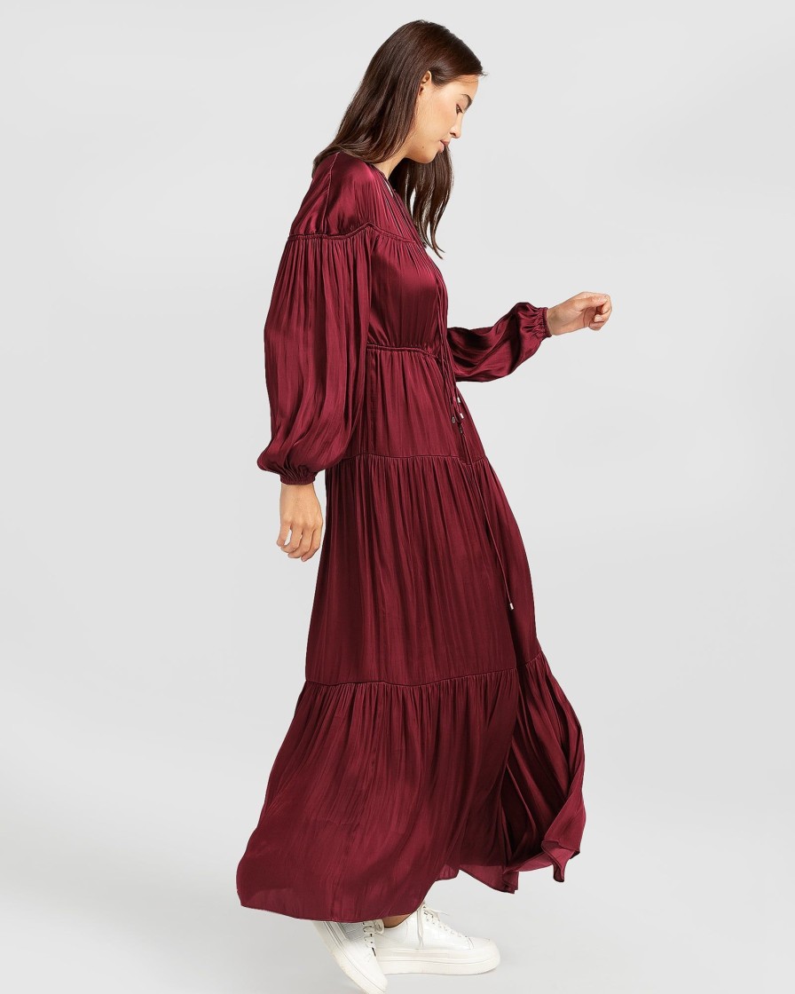 Women Belle & Bloom Maxi Dresses | Window Seat Tiered Maxi Dress - Merlot