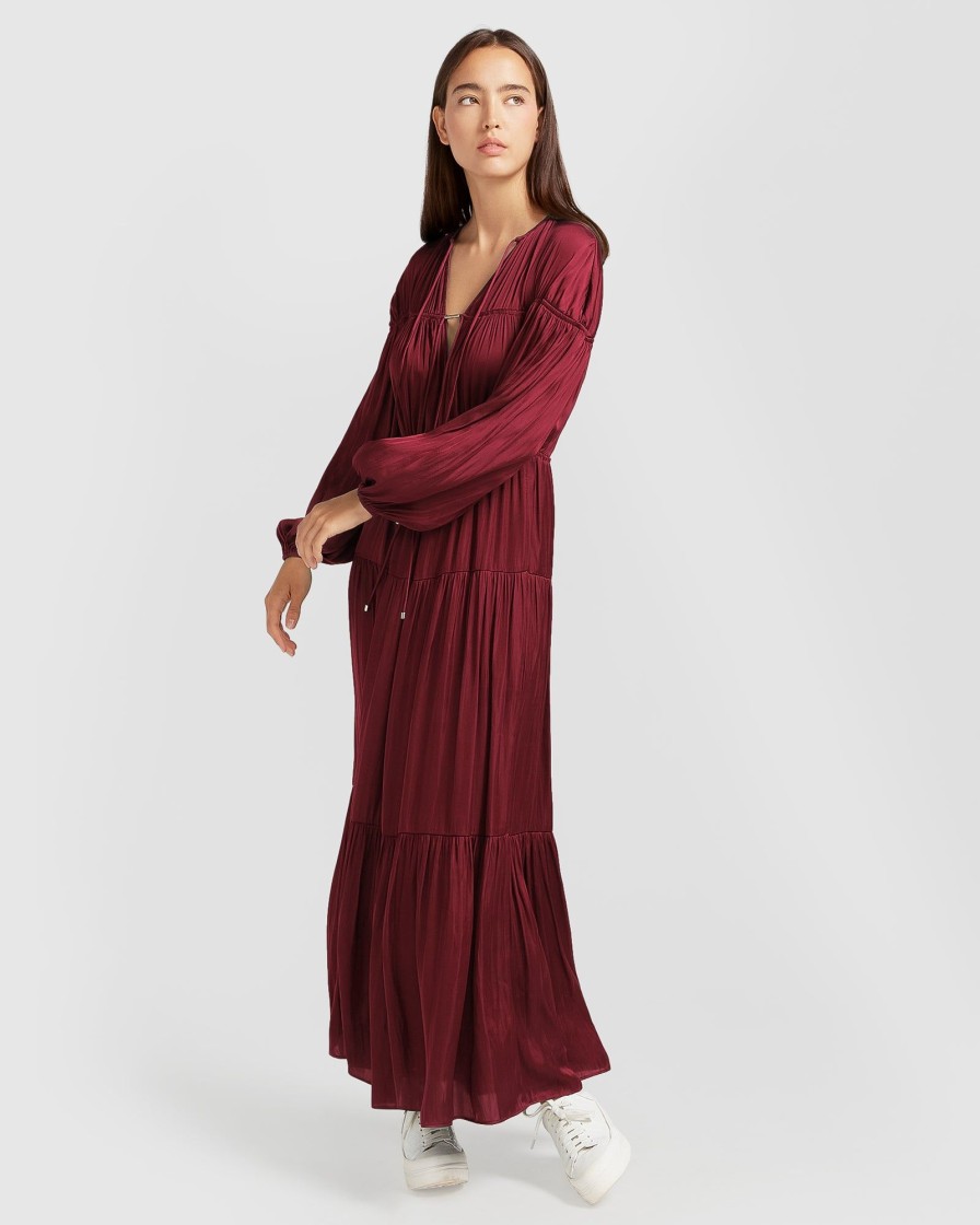 Women Belle & Bloom Maxi Dresses | Window Seat Tiered Maxi Dress - Merlot