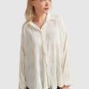 Women Belle & Bloom Shirts & Blouses | Serenade Velvet Plisse Shirt - Off-White