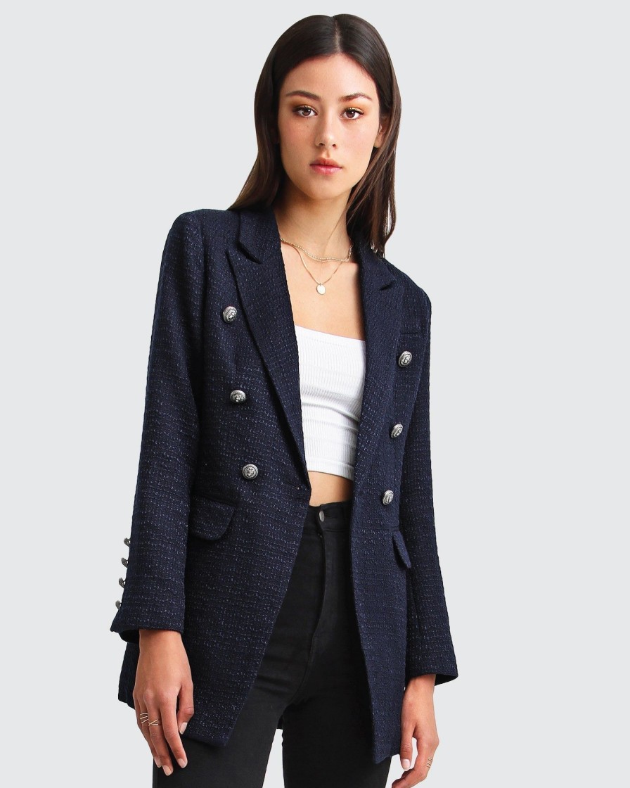 Women Belle & Bloom Suits & Blazers | Princess Polina Textured Weave Blazer - Navy