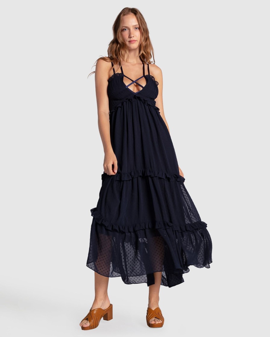 Women Belle & Bloom Midi Dresses | As It Was Tiered Midi Dress - Navy