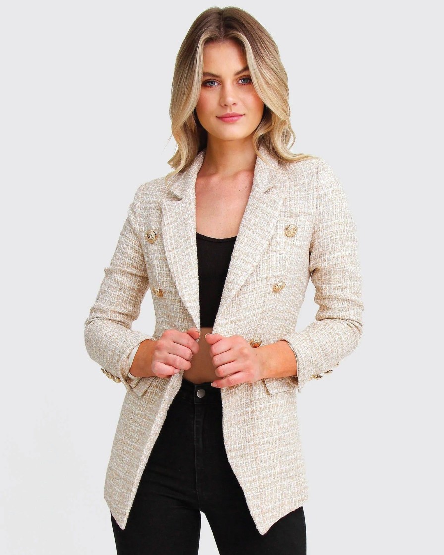 Women Belle & Bloom Suits & Blazers | Princess Polina Tweed Blazer - Beige Marle