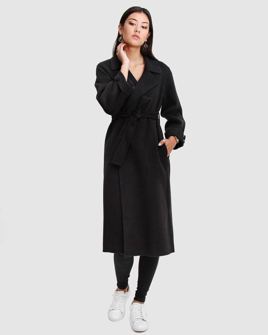 Women Belle & Bloom Belted Coats | Stay Wild Oversized Wool Coat - Black