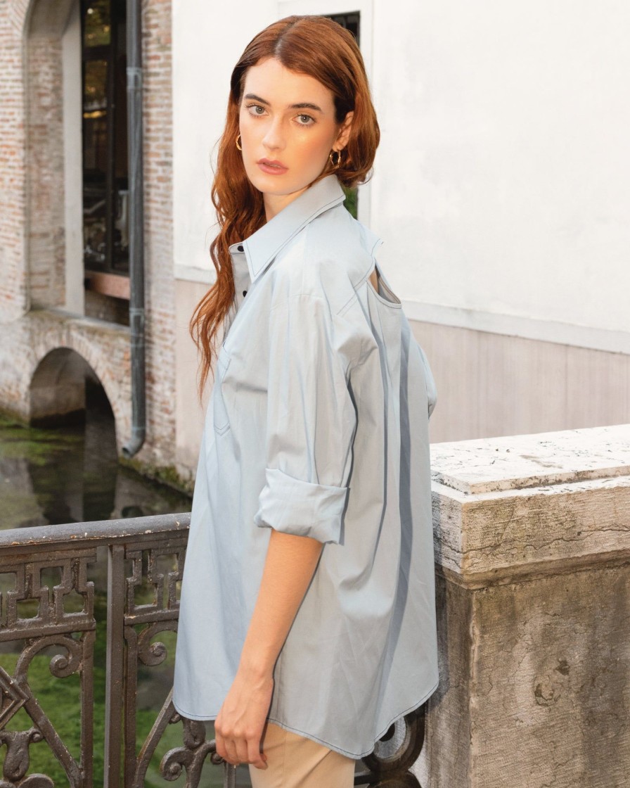 Women Belle & Bloom Shirts & Blouses | My Girl Oversized Shirt - Duck Egg Blue