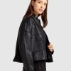 Women Belle & Bloom Leather Jackets | Reload Draped Leather Look Jacket - Black