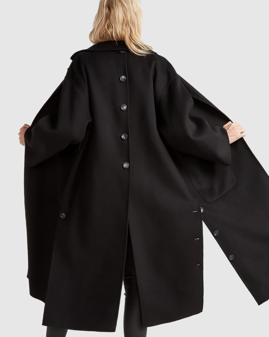 Women Belle & Bloom Belted Coats | Wide Awake Split Hem Overcoat - Black