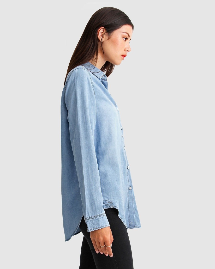 Women Belle & Bloom Shirts & Blouses | Keep Me Wild Denim Top - Indigo