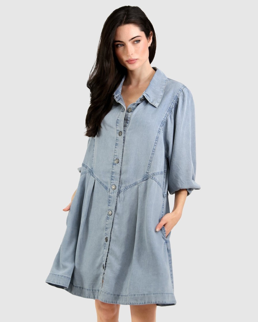 Women Belle & Bloom Mini Dresses | Supercut Denim Dress - Mid Denim