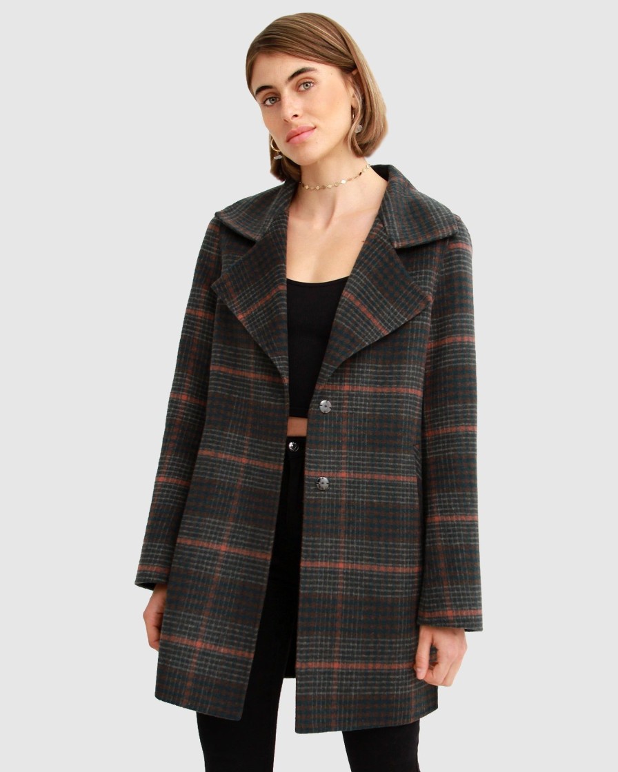 Women Belle & Bloom Wool Coats | New Fit Ex-Boyfriend Wool Blend Oversized Jacket - Brown Plaid