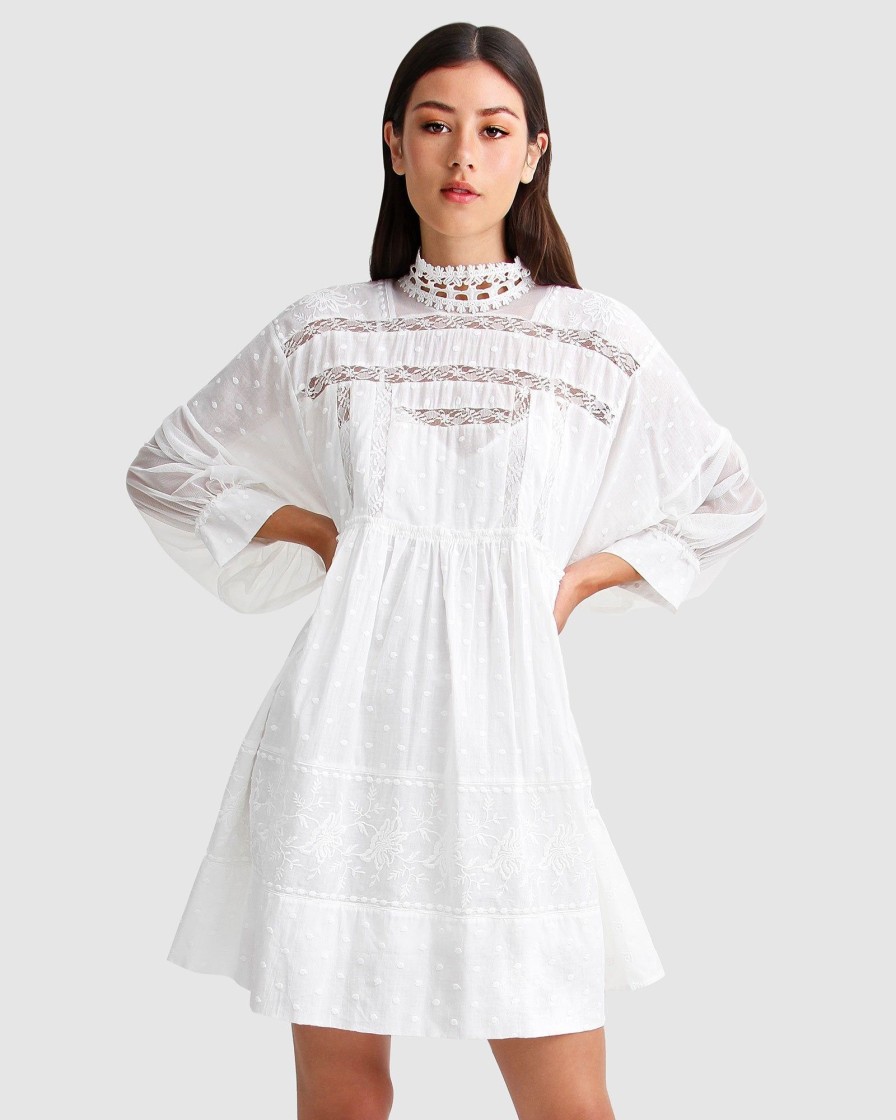 Women Belle & Bloom Mini Dresses | Unforgettable Oversized Lace Mini Dress - White