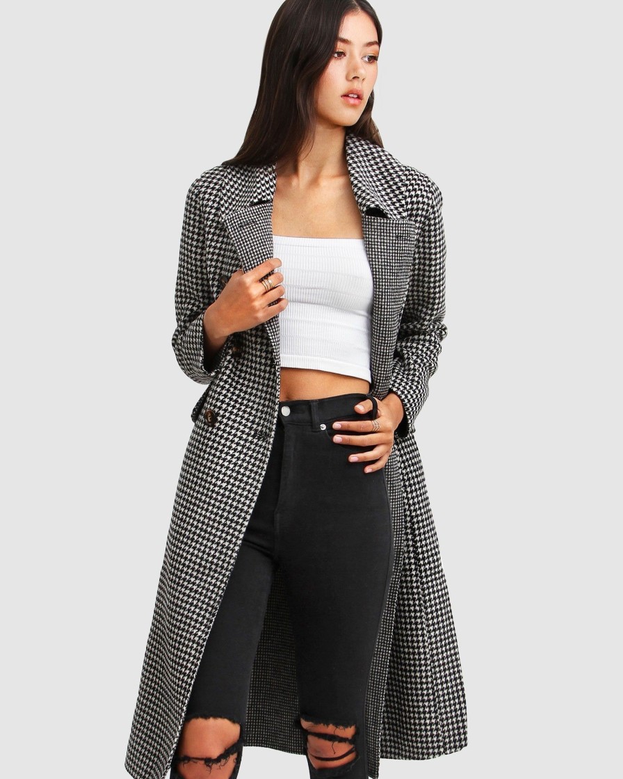 Women Belle & Bloom Wool Coats | Save My Love Wool Coat - Black & White Check