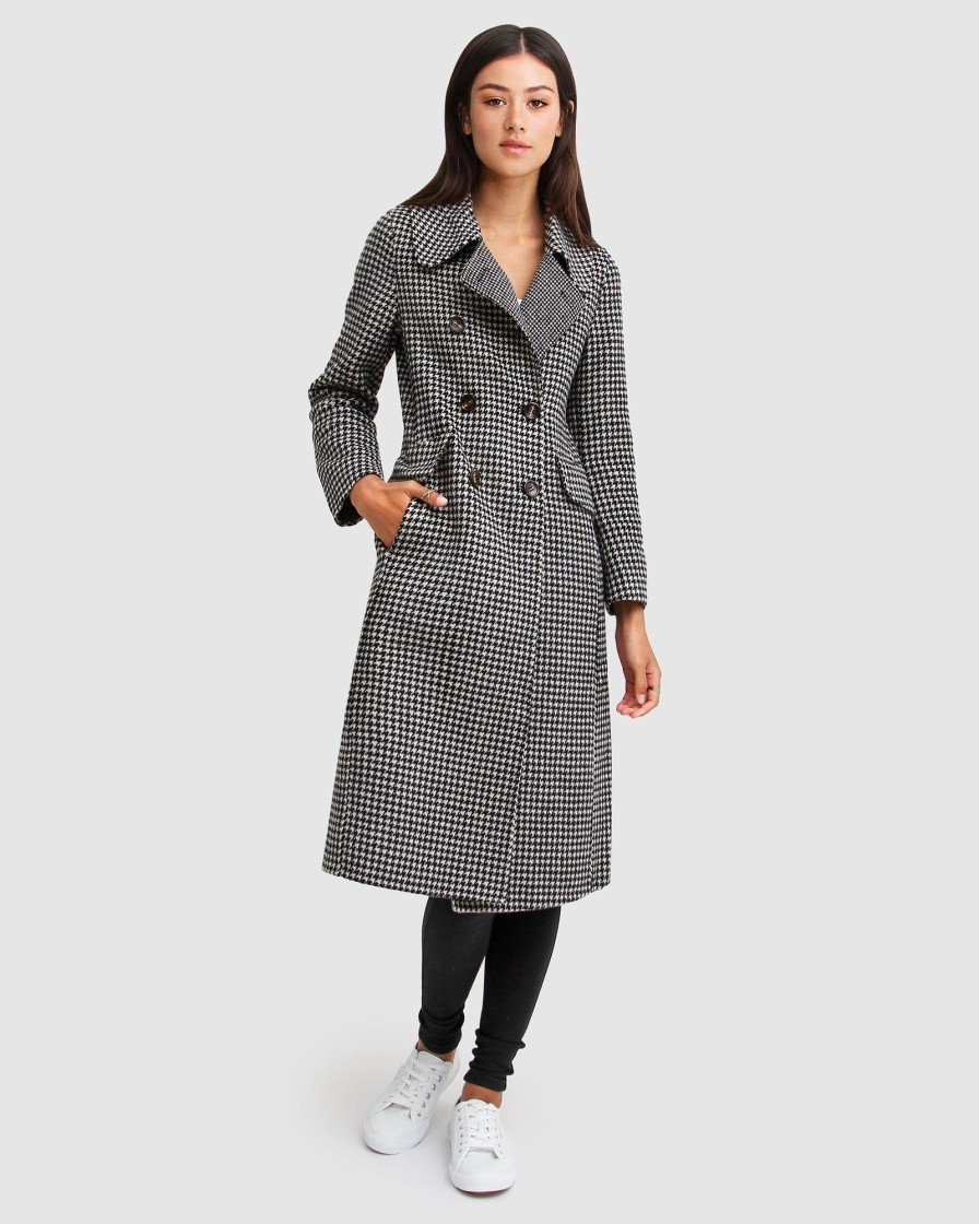 Women Belle & Bloom Wool Coats | Save My Love Wool Coat - Black & White Check