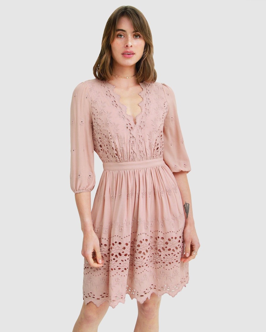 Women Belle & Bloom Mini Dresses | Sweet Talk Eyelet Mini Dress - Dusty Rose