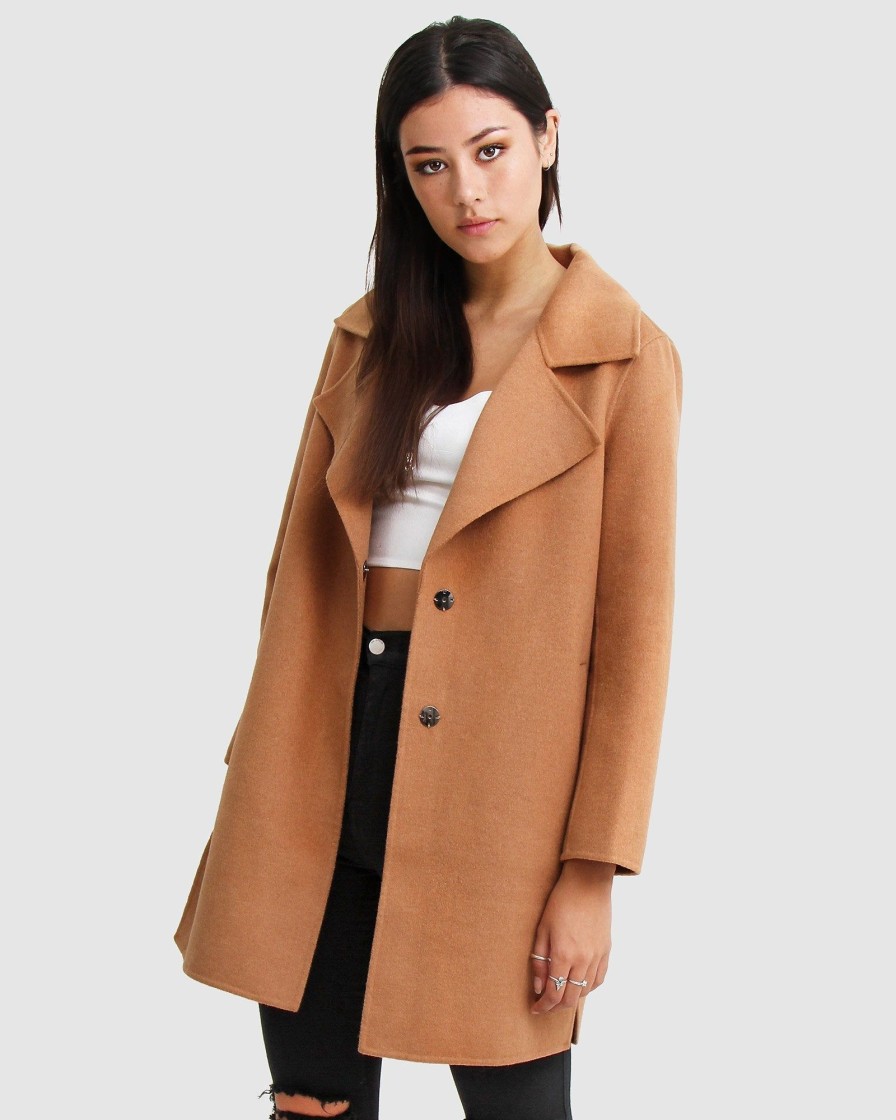 Women Belle & Bloom Wool Coats | New Fit Ex-Boyfriend Wool Blend Oversized Jacket - Camel