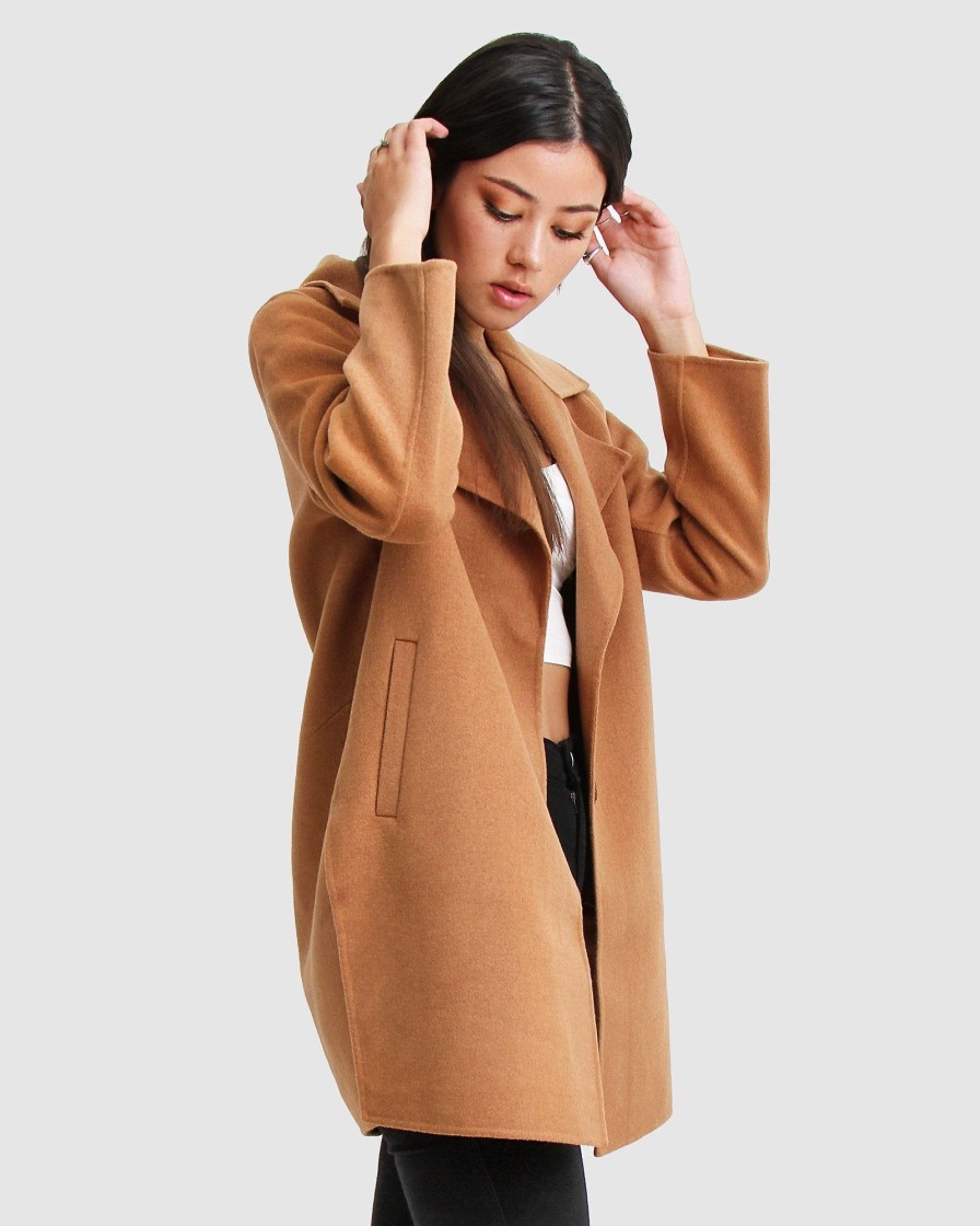 Women Belle & Bloom Wool Coats | New Fit Ex-Boyfriend Wool Blend Oversized Jacket - Camel