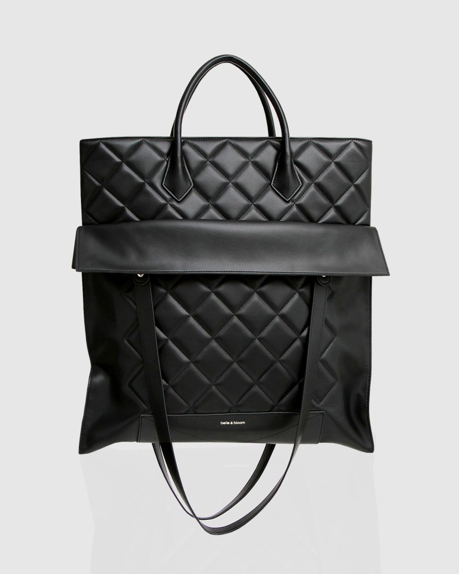 Women Belle & Bloom Totes & Bucket Bags | Lost Lovers Quilted Leather Tote - Black