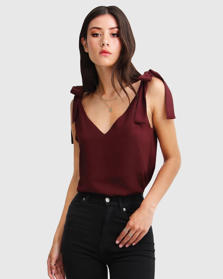 Women Belle & Bloom Shirts & Blouses | Feel For You V-Neck Top - Burgundy