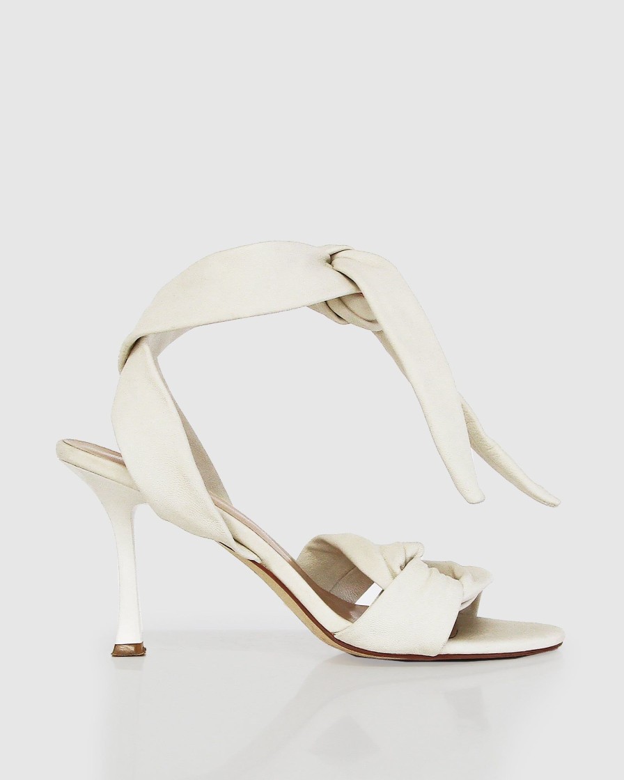 Women Belle & Bloom Heels | Bad Liar Leather Tie Heeled Sandal - Cream