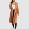 Women Belle & Bloom Belted Coats | Runaway Wool Blend Robe Coat - Dark Camel