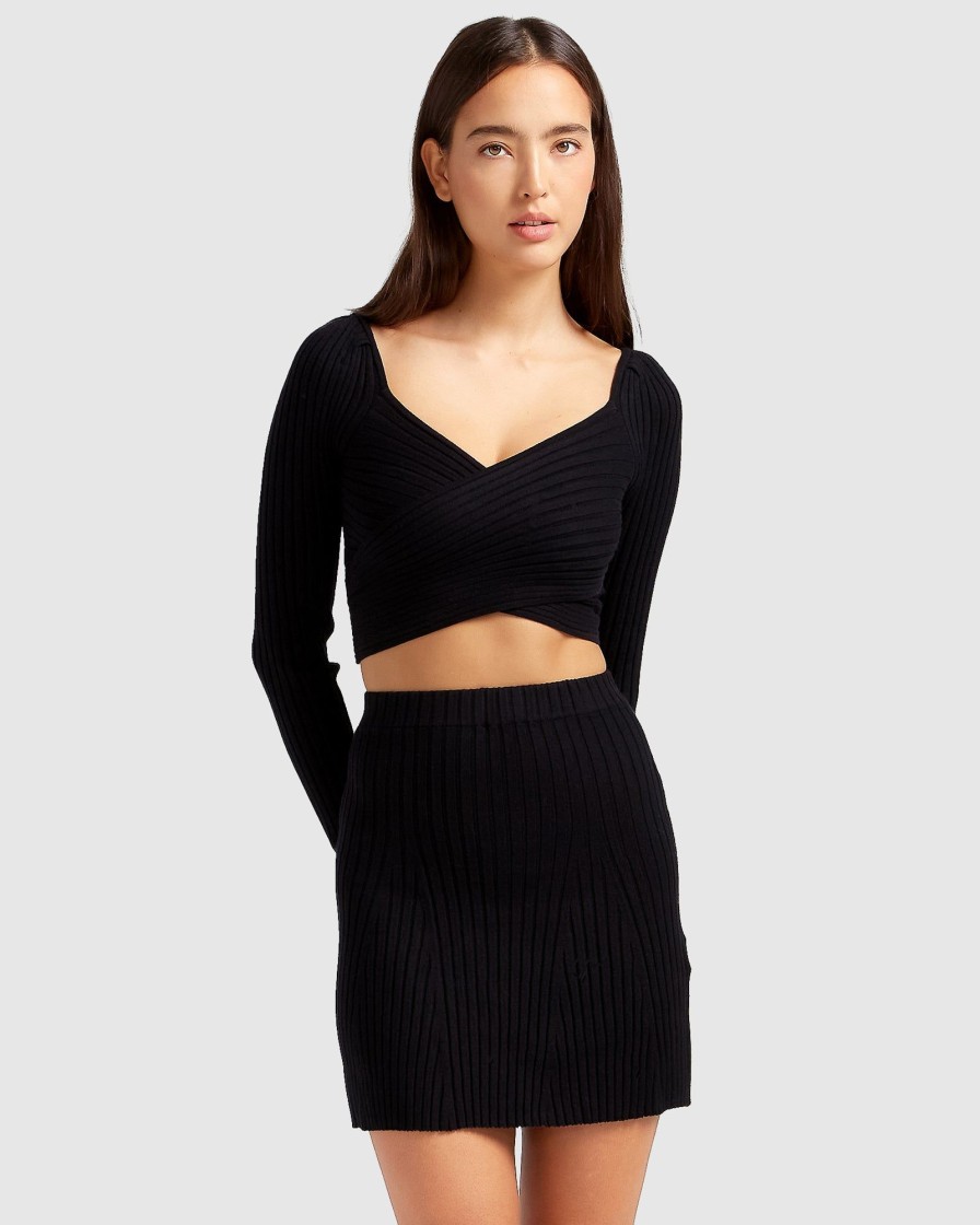 Women Belle & Bloom Skirts | C'Est Belle Knit Mini Skirt - Black