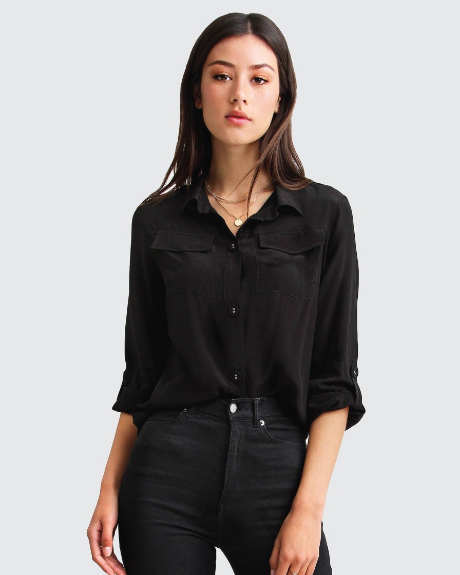 Women Belle & Bloom Shirts & Blouses | Eclipse Rolled Sleeve Blouse - Black