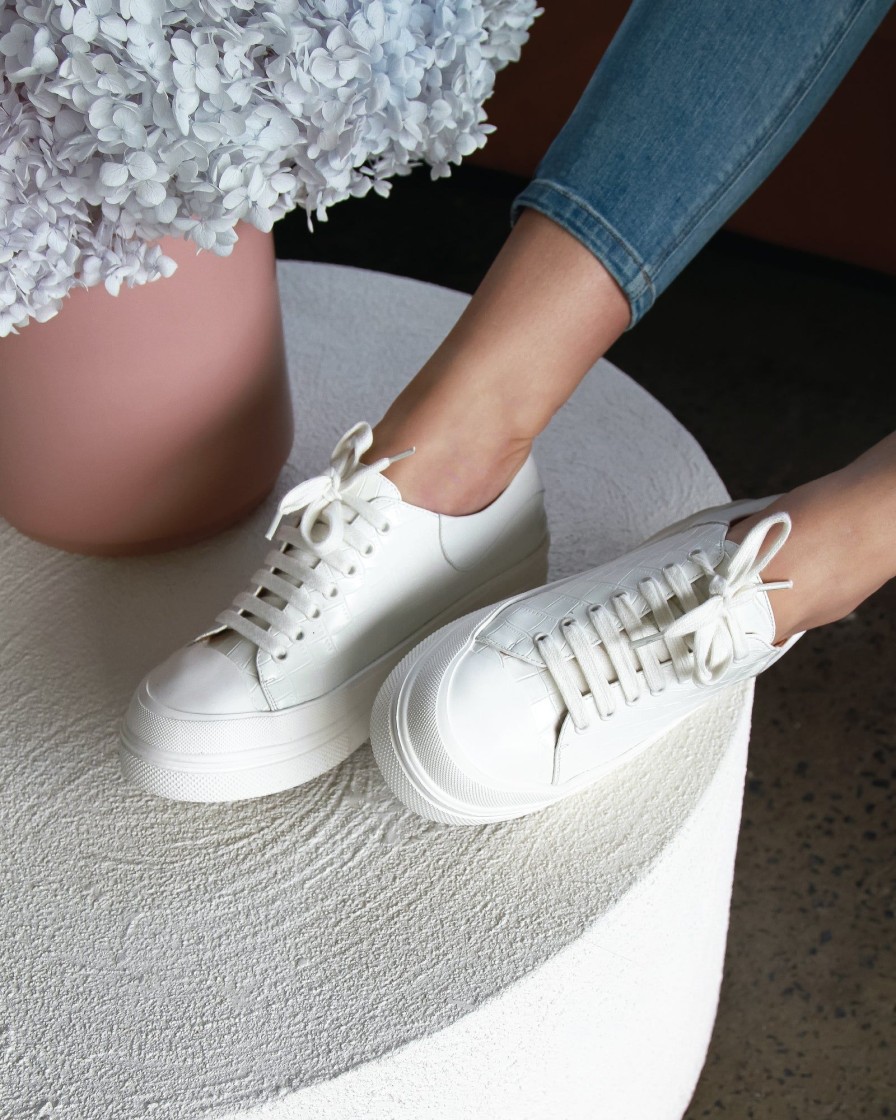 Women Belle & Bloom Flats | Just A Dream Croc Leather Sneaker - White